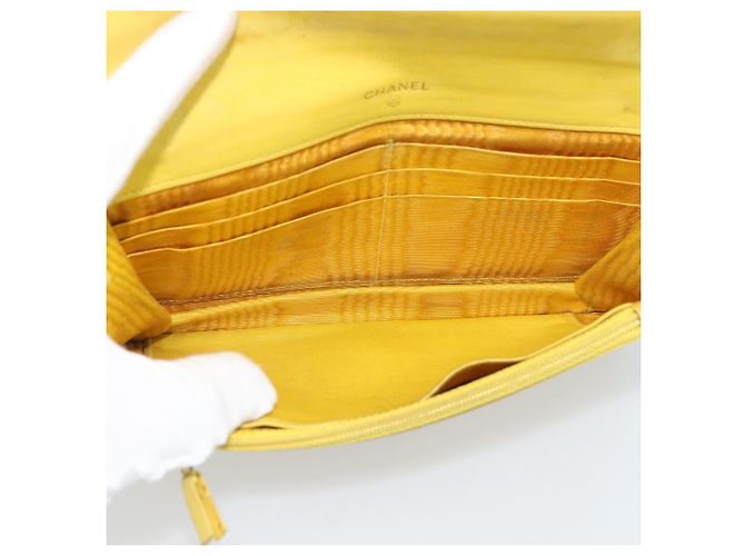 CHANEL COCO Mark Long Wallet Caviar Skin Yellow Gold CC Auth 193588 D'oro Giallo - vista 9