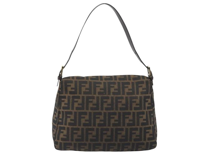 FENDI Zucca Canvas Mamma Baguette Borsa a Spalla Marrone Nero Auth 193423V - vista 2