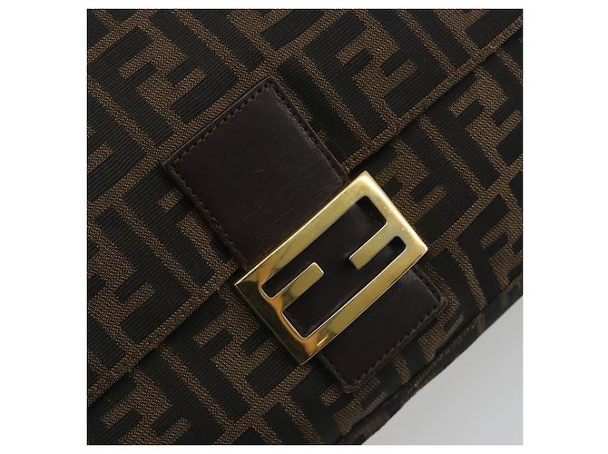 FENDI Zucca Canvas Mamma Baguette Borsa a Spalla Marrone Nero Auth 193423V - vista 20