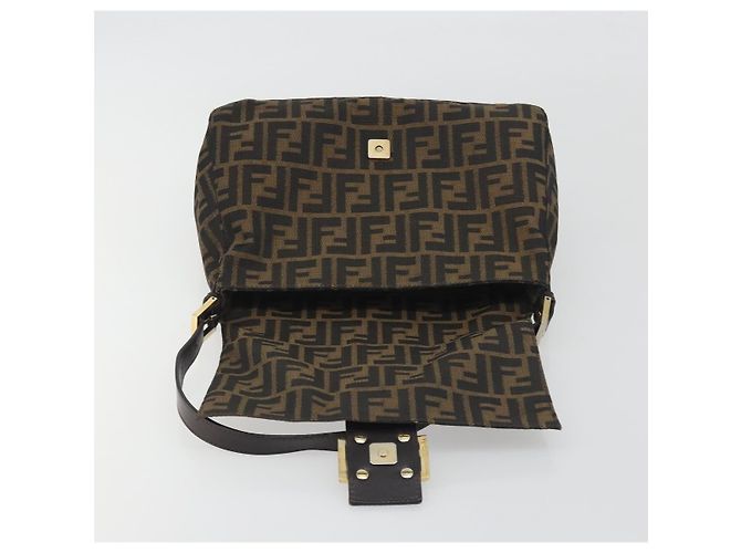 FENDI Zucca Canvas Mamma Baguette Borsa a Spalla Marrone Nero Auth 193423V - vista 21