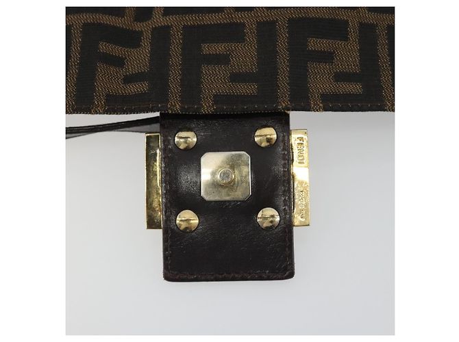 FENDI Zucca Canvas Mamma Baguette Borsa a Spalla Marrone Nero Auth 193423V - vista 22