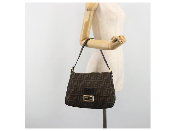 FENDI Zucca Canvas Mamma Baguette Borsa a Spalla Marrone Nero Auth 193423V - vista 28