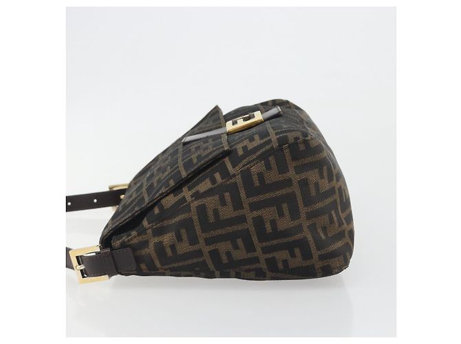 FENDI Zucca Canvas Mamma Baguette Borsa a Spalla Marrone Nero Auth 193423V - vista 4