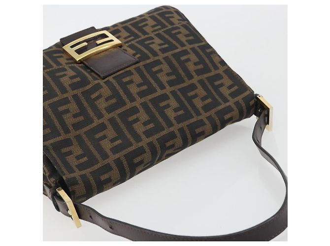 FENDI Zucca Canvas Mamma Baguette Borsa a Spalla Marrone Nero Auth 193423V - vista 6