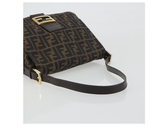 FENDI Zucca Canvas Mamma Baguette Borsa a Spalla Marrone Nero Auth 193423V - vista 7