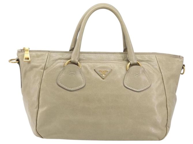 Borsa PRADA in pelle 2way Beige Gold Auth 193894A D'oro - vista 13