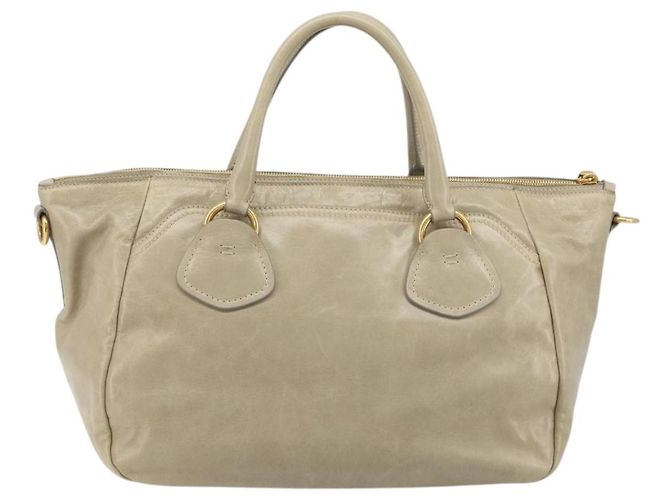 Borsa PRADA in pelle 2way Beige Gold Auth 193894A D'oro - vista 2