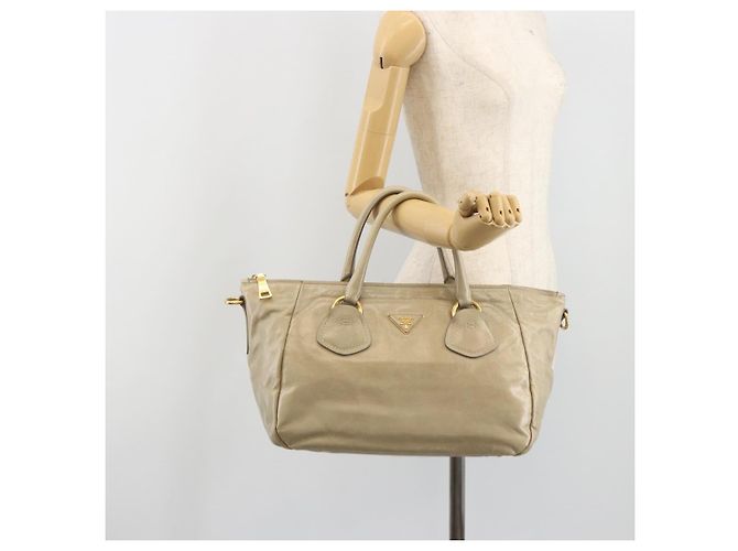 Borsa PRADA in pelle 2way Beige Gold Auth 193894A D'oro - vista 27