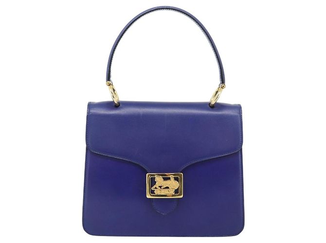 Céline Borsa CELINE Horse Carriage in pelle blu e oro Autentica 194737 D'oro - vista 13