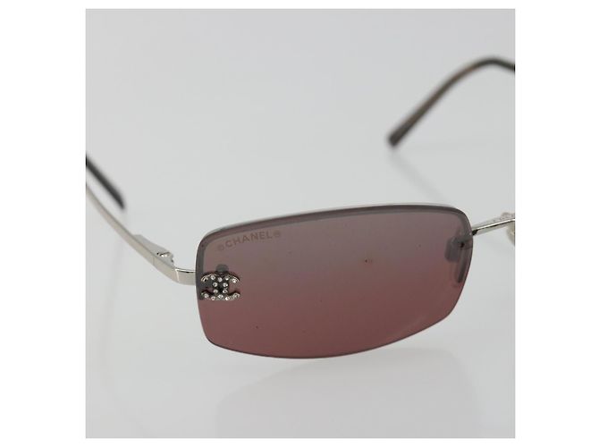 Gafas de sol CHANEL Rimless Metal Red Silver CC Auth BA14258M Plata Roja - vista 6