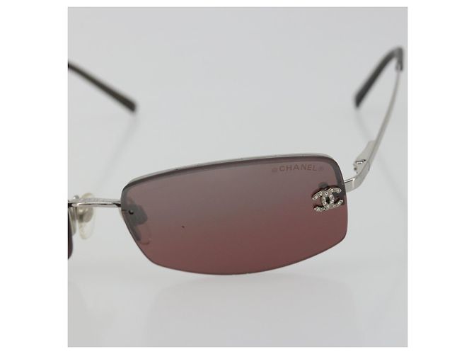 Gafas de sol CHANEL Rimless Metal Red Silver CC Auth BA14258M Plata Roja - vista 7