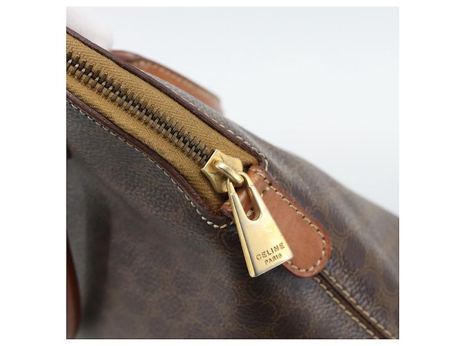 Céline Borsa CELINE Macadam Canvas PVC Pelle Marrone Oro Auth bs36610 D'oro - vue 10