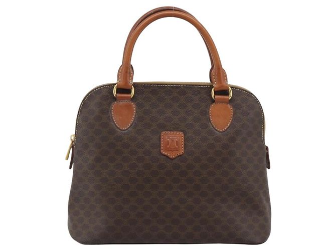 Céline Borsa CELINE Macadam Canvas PVC Pelle Marrone Oro Auth bs36610 D'oro - vue 13