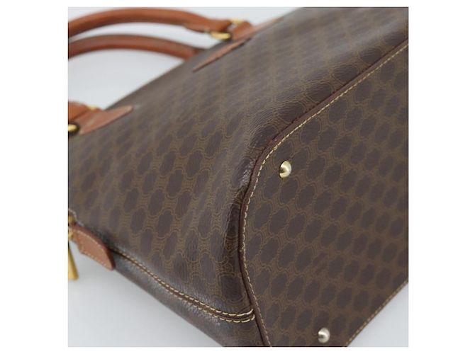 Céline Borsa CELINE Macadam Canvas PVC Pelle Marrone Oro Auth bs36610 D'oro - vue 14