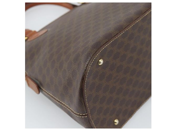 Céline Borsa CELINE Macadam Canvas PVC Pelle Marrone Oro Auth bs36610 D'oro - vue 16