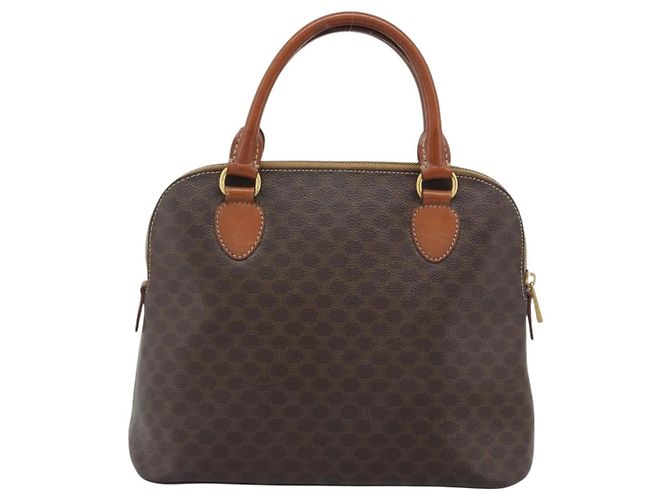 Céline Borsa CELINE Macadam Canvas PVC Pelle Marrone Oro Auth bs36610 D'oro - vue 2