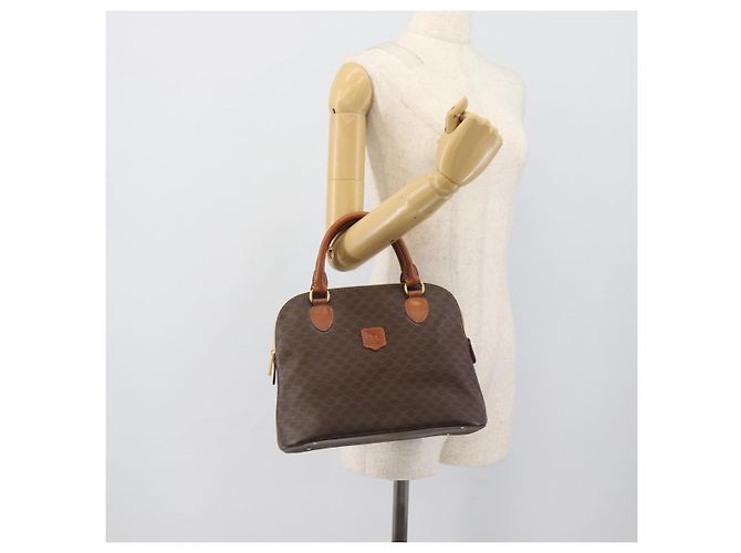 Céline Borsa CELINE Macadam Canvas PVC Pelle Marrone Oro Auth bs36610 D'oro - vue 22