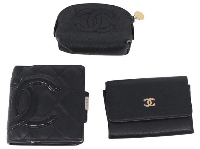 CHANEL Portafoglio Cambon Line in pelle Caviar Black 5 Set CC Auth fm5423 Nero - vista 2