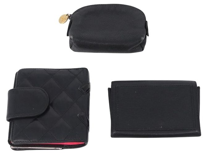 CHANEL Portafoglio Cambon Line in pelle Caviar Black 5 Set CC Auth fm5423 Nero - vista 3