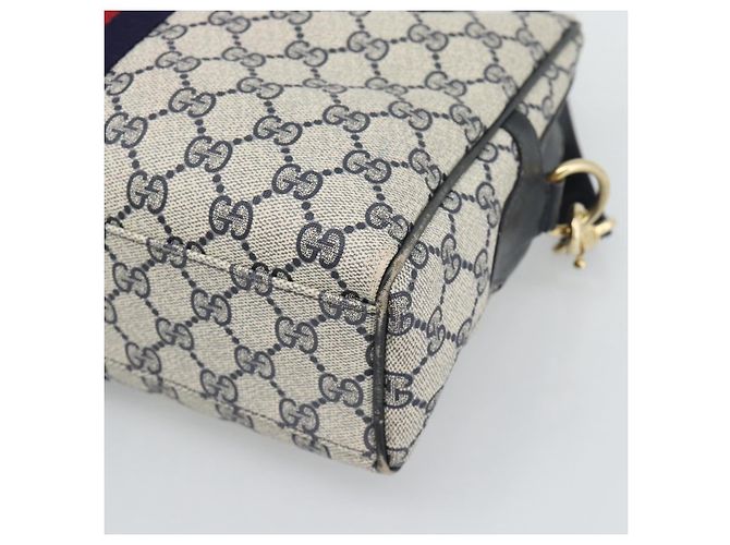 Borsa Boston GUCCI GG Supreme Sherry Line PVC 2way Navy Gold Auth 194672V D'oro Blu navy - vista 10