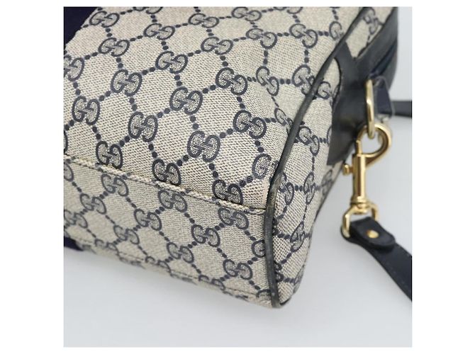 Borsa Boston GUCCI GG Supreme Sherry Line PVC 2way Navy Gold Auth 194672V D'oro Blu navy - vista 12