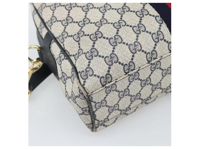 Borsa Boston GUCCI GG Supreme Sherry Line PVC 2way Navy Gold Auth 194672V D'oro Blu navy - vista 13