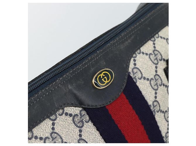 Borsa Boston GUCCI GG Supreme Sherry Line PVC 2way Navy Gold Auth 194672V D'oro Blu navy - vista 15