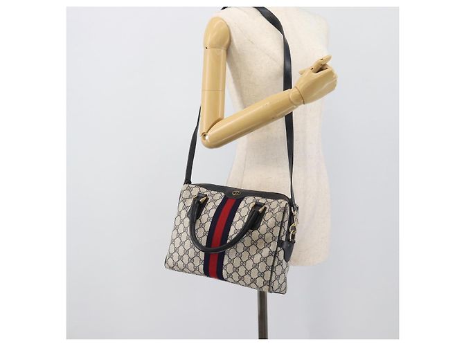 Borsa Boston GUCCI GG Supreme Sherry Line PVC 2way Navy Gold Auth 194672V D'oro Blu navy - vista 22