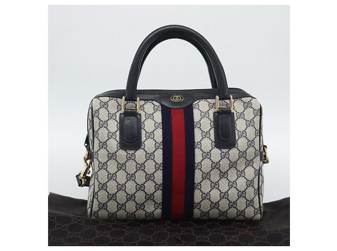 Borsa Boston GUCCI GG Supreme Sherry Line PVC 2way Navy Gold Auth 194672V D'oro Blu navy - vista 23