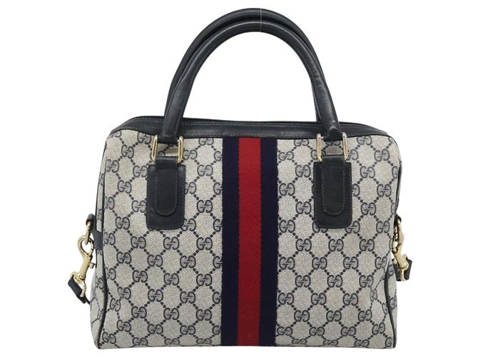 Borsa Boston GUCCI GG Supreme Sherry Line PVC 2way Navy Gold Auth 194672V D'oro Blu navy - vista 3