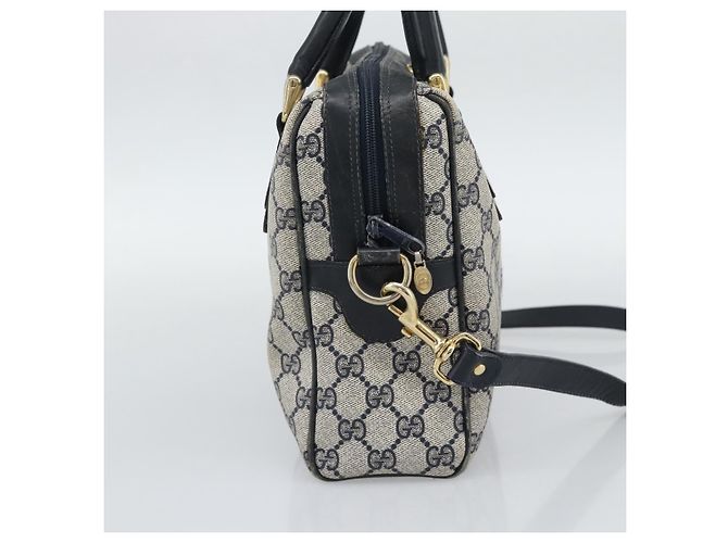 Borsa Boston GUCCI GG Supreme Sherry Line PVC 2way Navy Gold Auth 194672V D'oro Blu navy - vista 4
