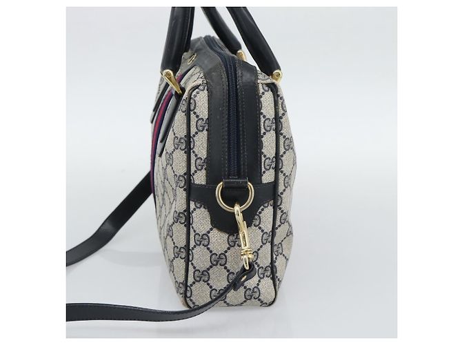 Borsa Boston GUCCI GG Supreme Sherry Line PVC 2way Navy Gold Auth 194672V D'oro Blu navy - vista 5