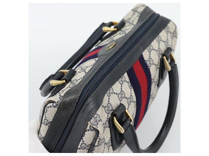 Borsa Boston GUCCI GG Supreme Sherry Line PVC 2way Navy Gold Auth 194672V D'oro Blu navy - vista 6