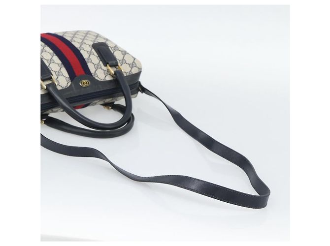 Borsa Boston GUCCI GG Supreme Sherry Line PVC 2way Navy Gold Auth 194672V D'oro Blu navy - vista 7