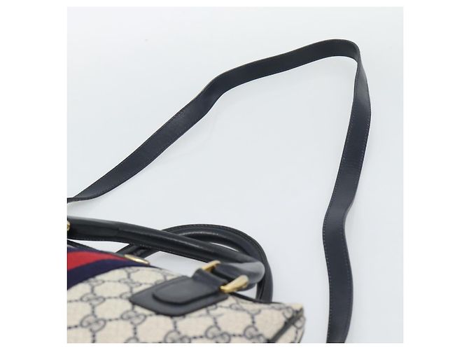 Borsa Boston GUCCI GG Supreme Sherry Line PVC 2way Navy Gold Auth 194672V D'oro Blu navy - vista 8