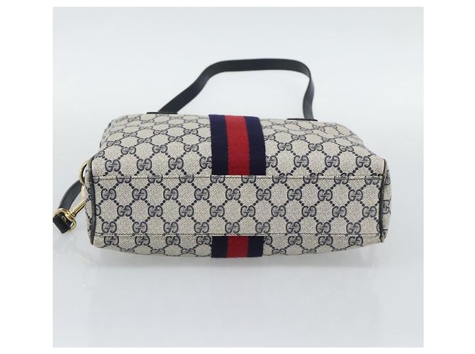 Borsa Boston GUCCI GG Supreme Sherry Line PVC 2way Navy Gold Auth 194672V D'oro Blu navy - vista 9