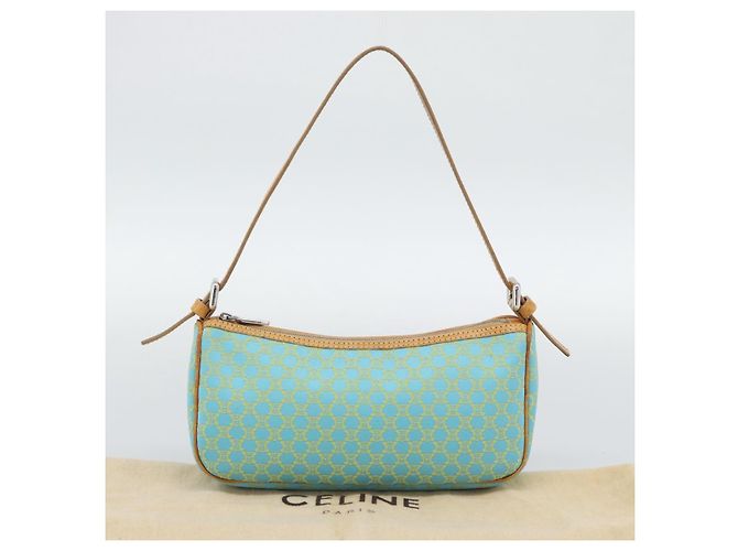 Céline CELINE Macadam Canvas Accessory Pouch Turquoise Blue Silver Auth 194735V Silvery - view 12