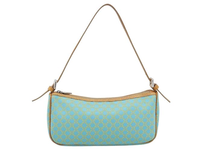 Céline CELINE Macadam Canvas Accessory Pouch Turquoise Blue Silver Auth 194735V Silvery - view 13