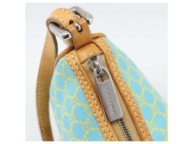 Céline CELINE Macadam Canvas Accessory Pouch Turquoise Blue Silver Auth 194735V Silvery - view 17
