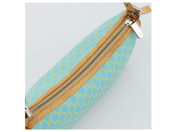 Céline CELINE Macadam Canvas Accessory Pouch Turquoise Blue Silver Auth 194735V Silvery - view 6