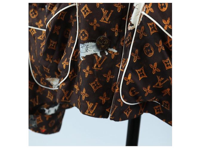 Camicia a maniche lunghe LOUIS VUITTON Catgram Seta 40 Marrone LV Auth ar14094 - vista 10