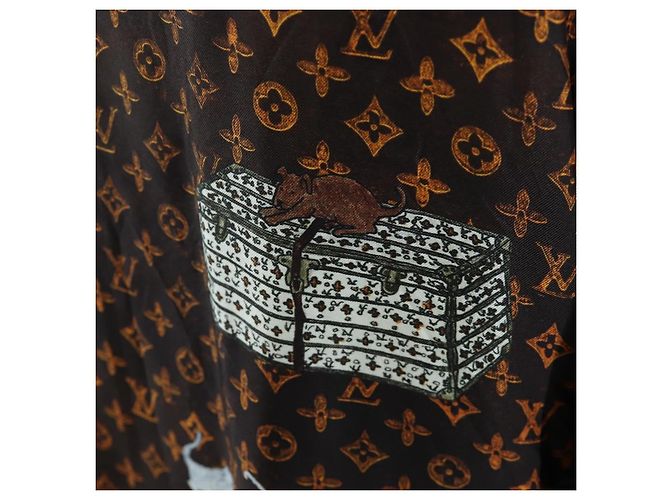 Camicia a maniche lunghe LOUIS VUITTON Catgram Seta 40 Marrone LV Auth ar14094 - vista 11