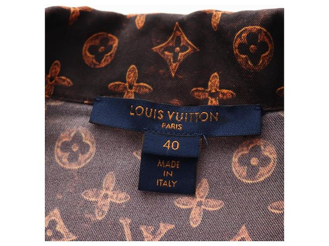 Camicia a maniche lunghe LOUIS VUITTON Catgram Seta 40 Marrone LV Auth ar14094 - vista 13