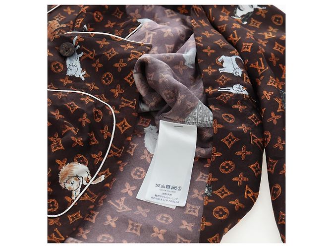 Camicia a maniche lunghe LOUIS VUITTON Catgram Seta 40 Marrone LV Auth ar14094 - vista 14