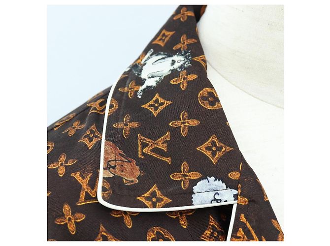 Camicia a maniche lunghe LOUIS VUITTON Catgram Seta 40 Marrone LV Auth ar14094 - vista 5