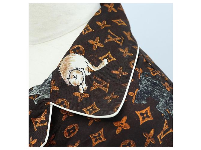 Camicia a maniche lunghe LOUIS VUITTON Catgram Seta 40 Marrone LV Auth ar14094 - vista 7