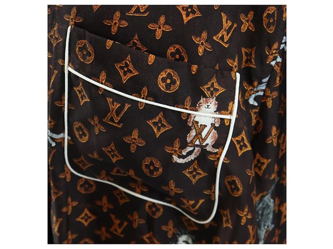 Camicia a maniche lunghe LOUIS VUITTON Catgram Seta 40 Marrone LV Auth ar14094 - vista 8