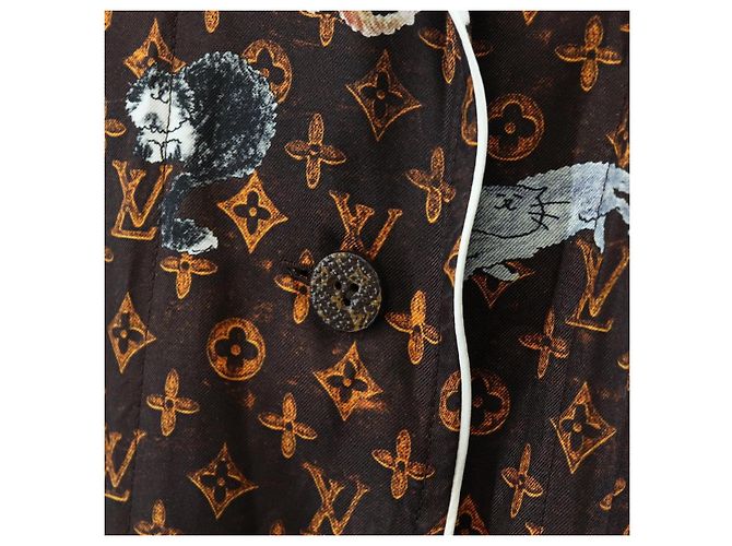 Camicia a maniche lunghe LOUIS VUITTON Catgram Seta 40 Marrone LV Auth ar14094 - vista 9