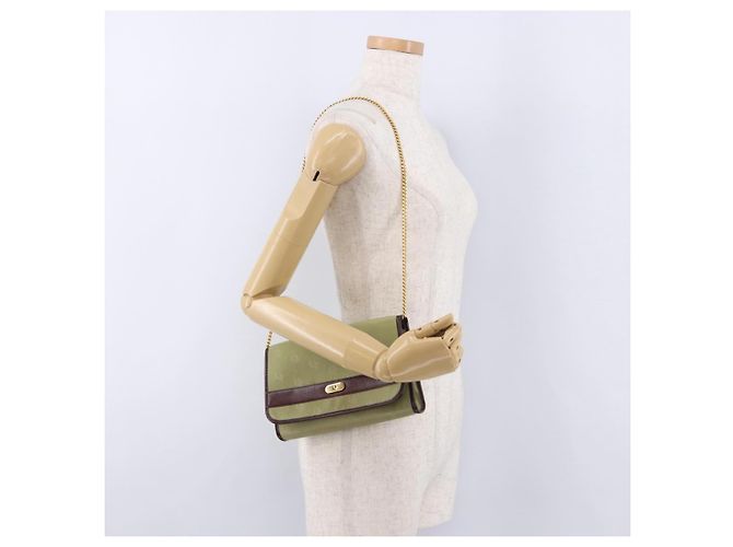 Borsa a tracolla con catena Christian Dior in nylon beige oro Auth bs36401 D'oro - vista 21