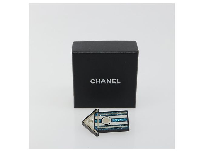 Spilla CHANEL in plastica Blu CC Auth 195313M - vista 12
